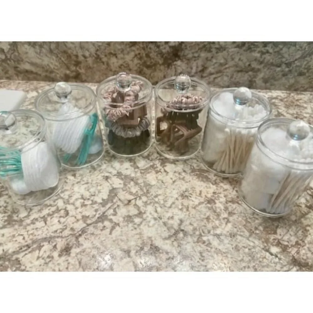 6 Pack of 12 Oz. Qtip Dispenser Apothecary Jars Bathroom with Labels